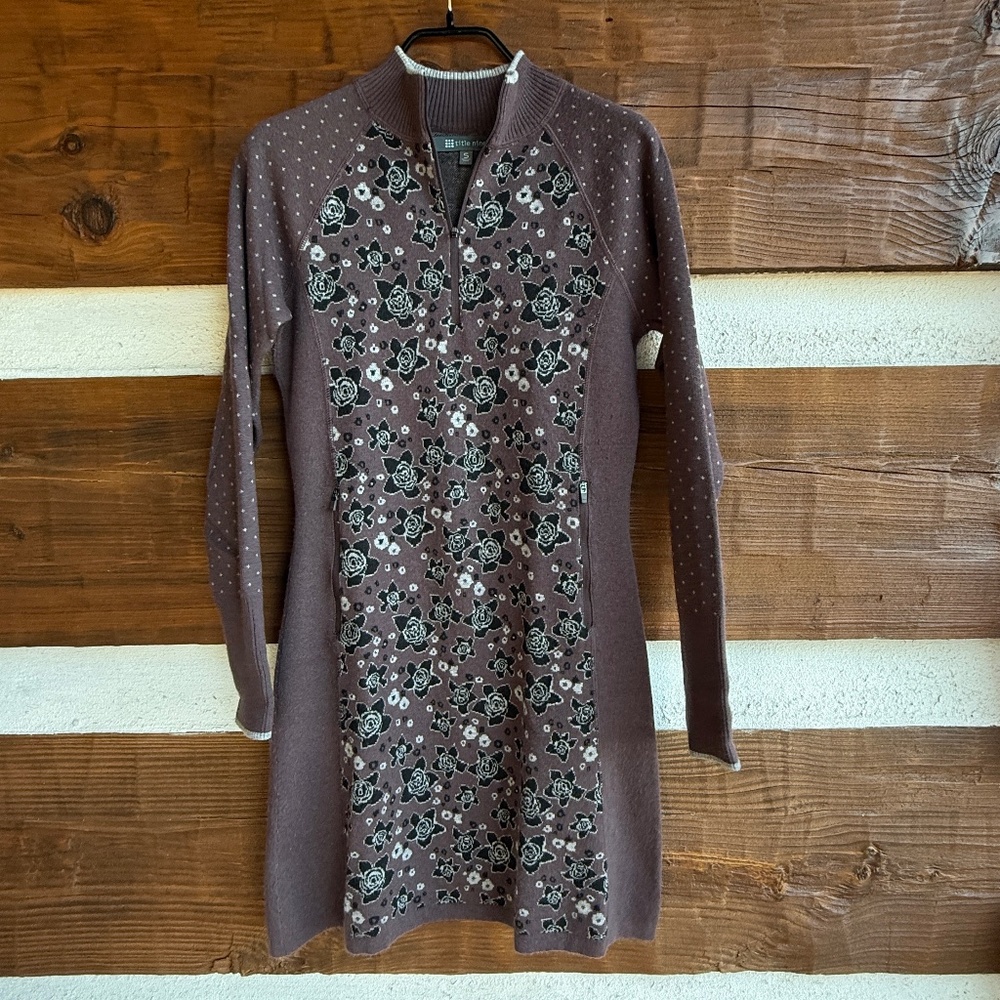 TITLE NINE Super Power ¼ Zip Sweater Dress Layla Merino Wool, Brown Sz Small, S